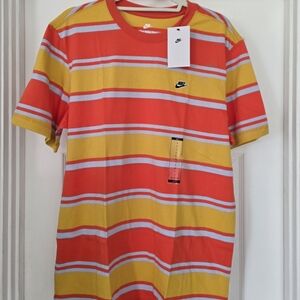 Nike Men's Orange and Yellow Striped Tee Brand New Mens Size Large